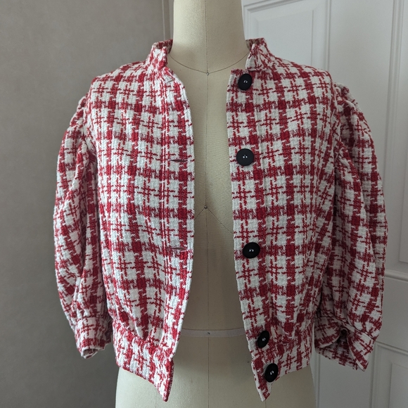 Never A Wallflower Button up Tweed Jacket Red & White - Picture 9 of 16